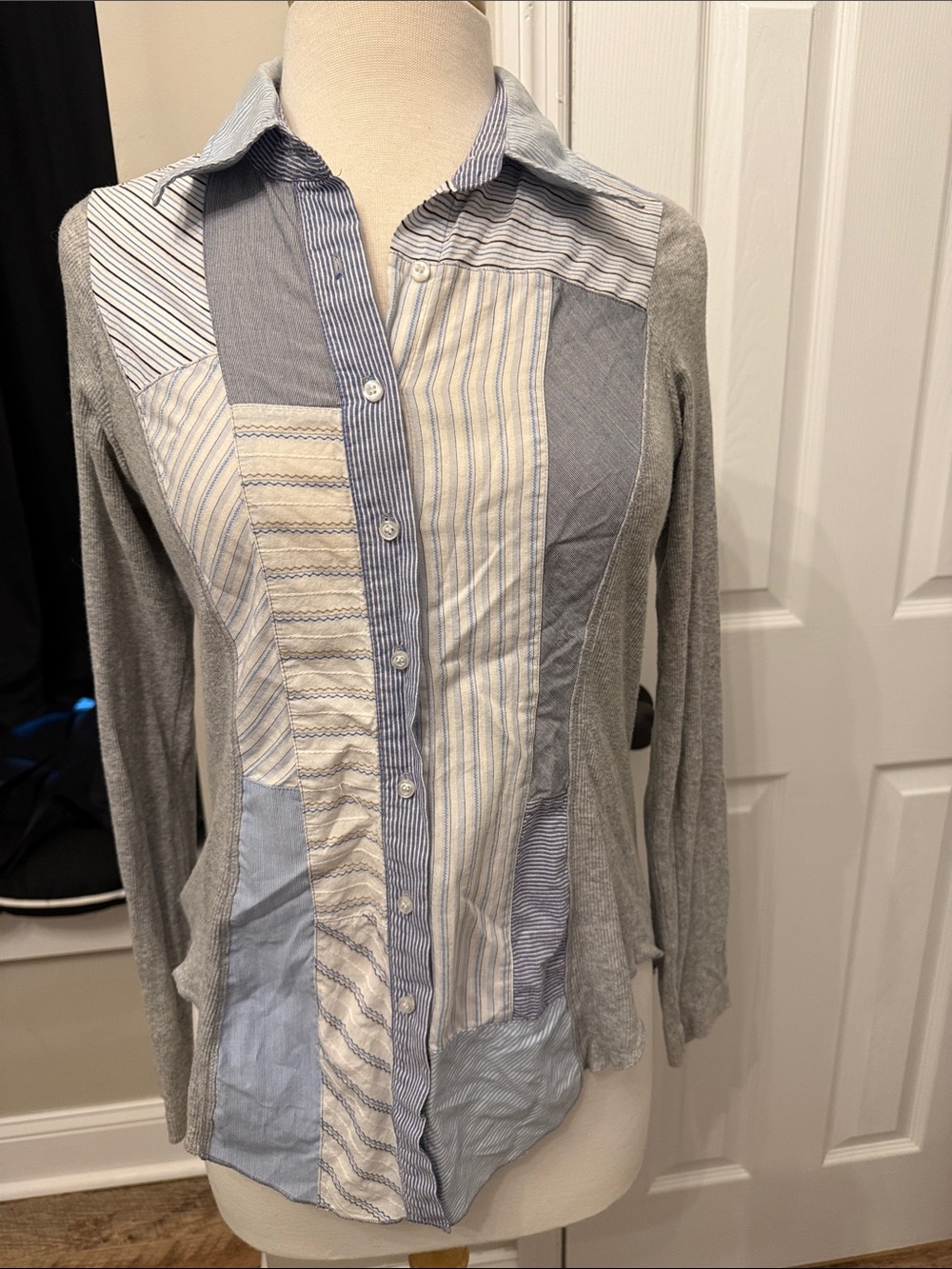 Gray Patchwork Button-Down Shirt - Women